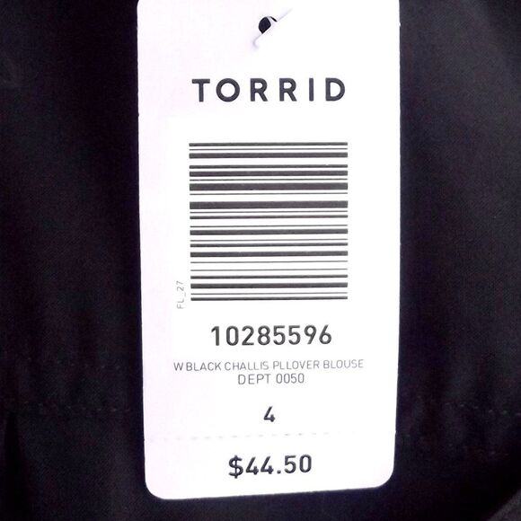 new TORRID Top, 4/4X, Black, Long Tab Sleeve, Pockets, Challis Pullover - Picture 12 of 15